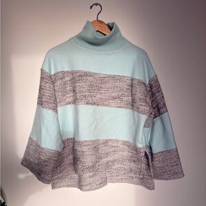 Elegant Striped Turtleneck Sweater - Mint and Gray